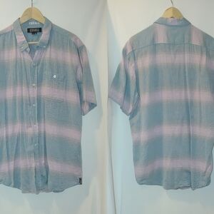 Ezekiel Salty Shadow Plaid Stripe Button Front Short Sleeve‎ Woven Cotton Shirt